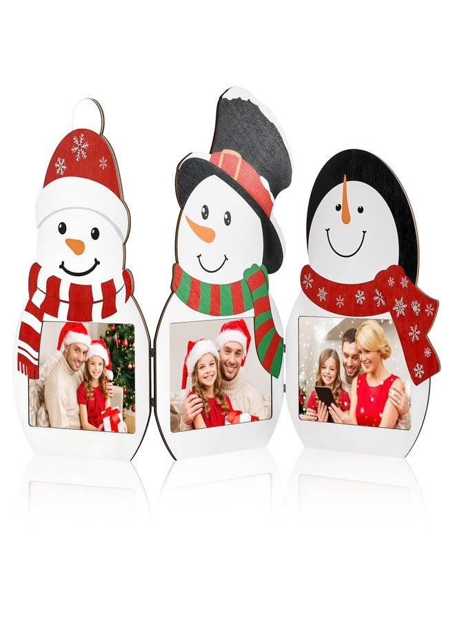 APUDWN 2025 Christmas Picture Frame, 4 x 6 Snowman Wooden Picture Frame, 3 Hinge Decorative Xmas Holiday Gift for Winter Home Table Tabletop Display Home Indoor Fireplace Party - Image 1